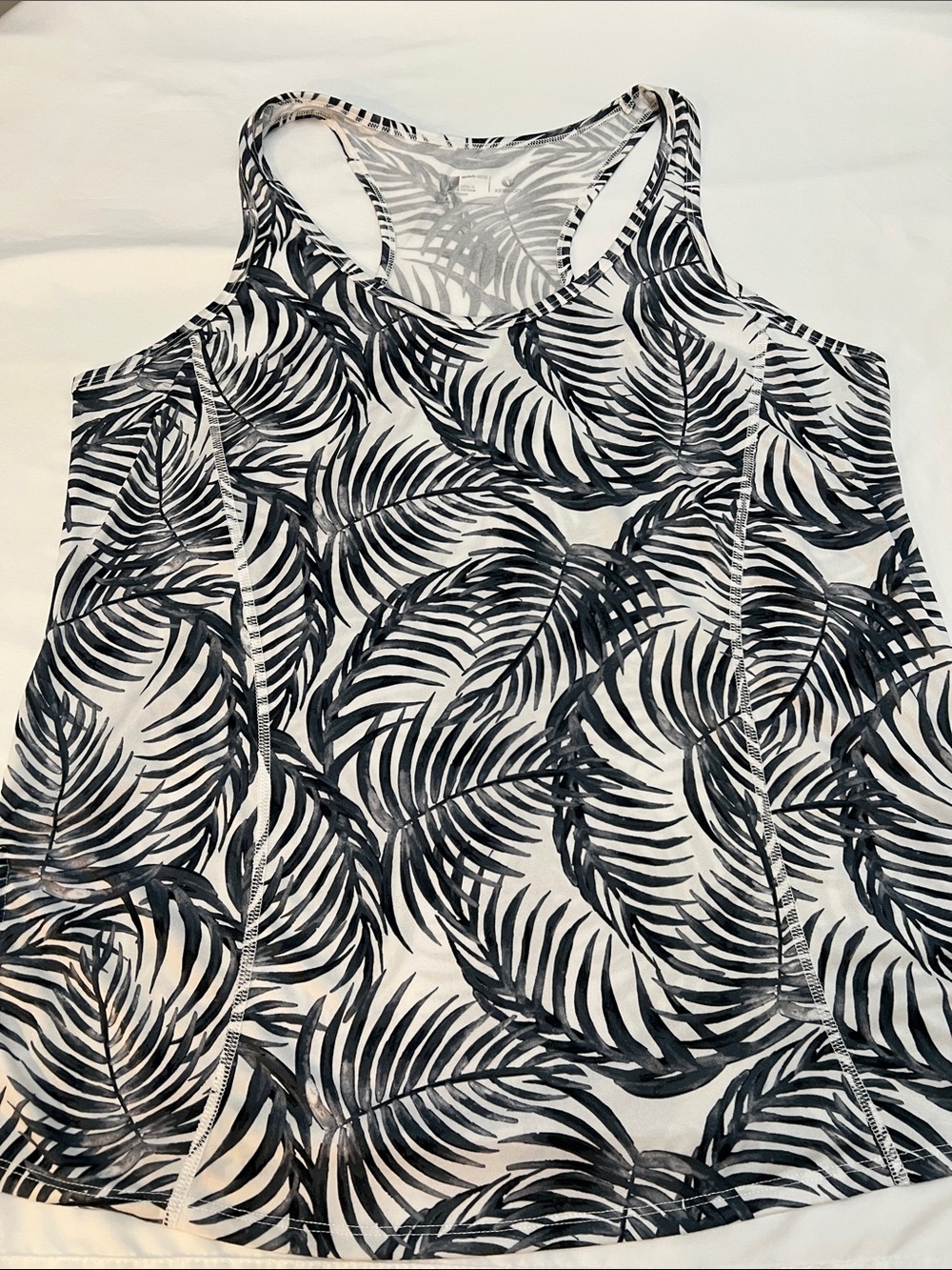 Xersion Black & White Palm-Leaf Racerback Tank SZ XL Drawstring Sides Quick Dry - Picture 5 of 7
